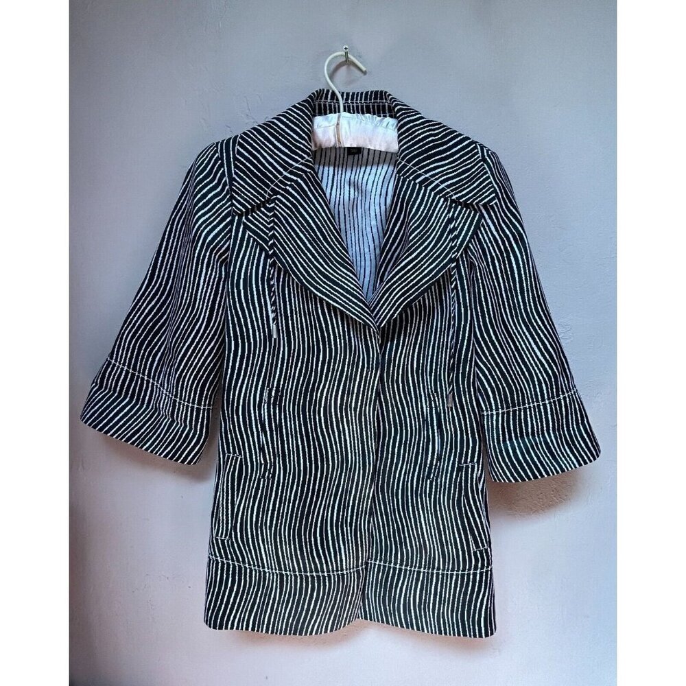 SoCa St John Women's Small Black White Striped Jacket Snap-Front, 3/4 Sleeve